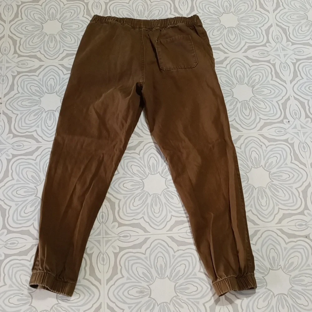 Mens Pants Brown green shade sz 30 Sm med stretch waist cuff Athletic lounge b62